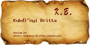 Kubányi Britta névjegykártya